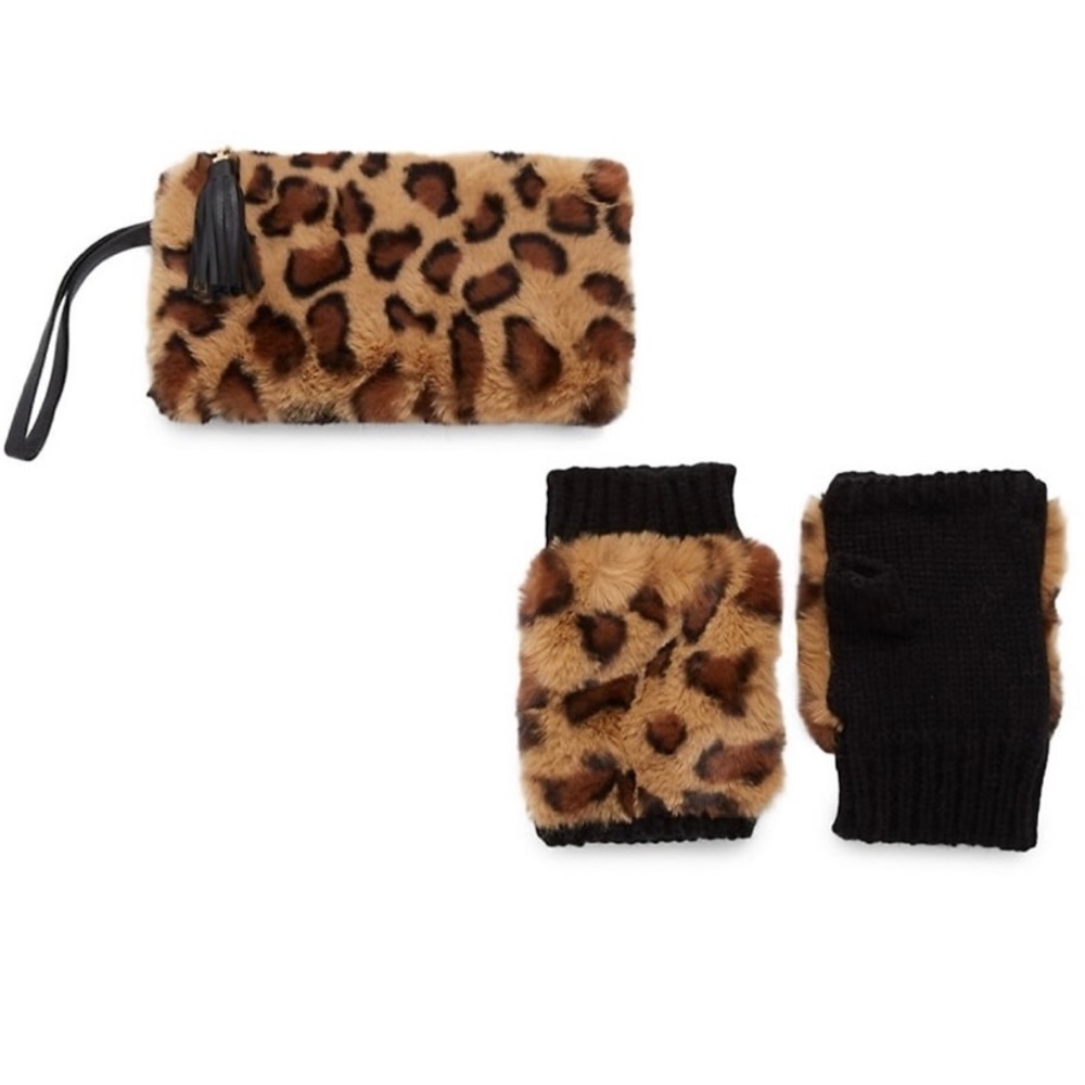 Surell 2-Piece Faux Fur Fingerless Mittens & Phone Wristlet Set #38